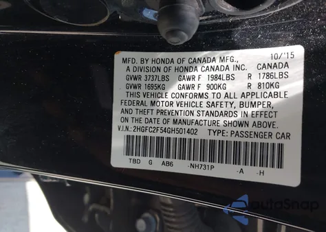 2016 Honda Civic Lx z USA, uszkodzony, nr VIN 2HGFC2F54GH501402